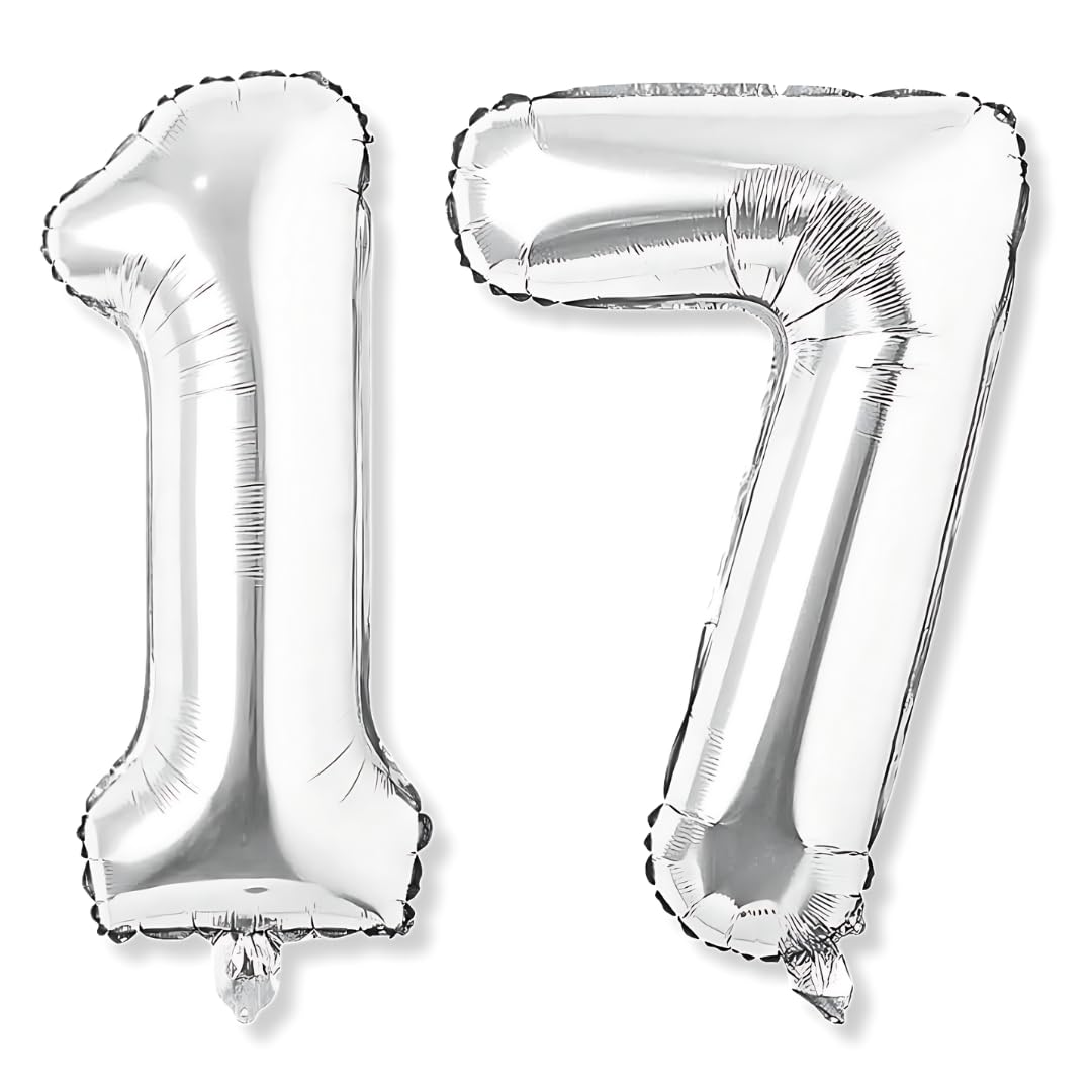 Flyloons 17 number Silver Foil Balloon 16 inch Size Birthday Decoration Items Pack of 2 | 17th Year Balloons | Seventeen