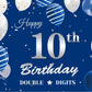 10Th Birthday Backdrop Banner, Double Digits 10Th Birthday Photography Background Blue Silver, Happy 10Th Birthday Decoration Fo