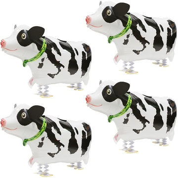 4D Cartoon Cow Balloon Walking Livestock Farm Animals Decoration Cute Air Walker Western Cowboy Supplies, 4 Pcs Walk Cow Balloon