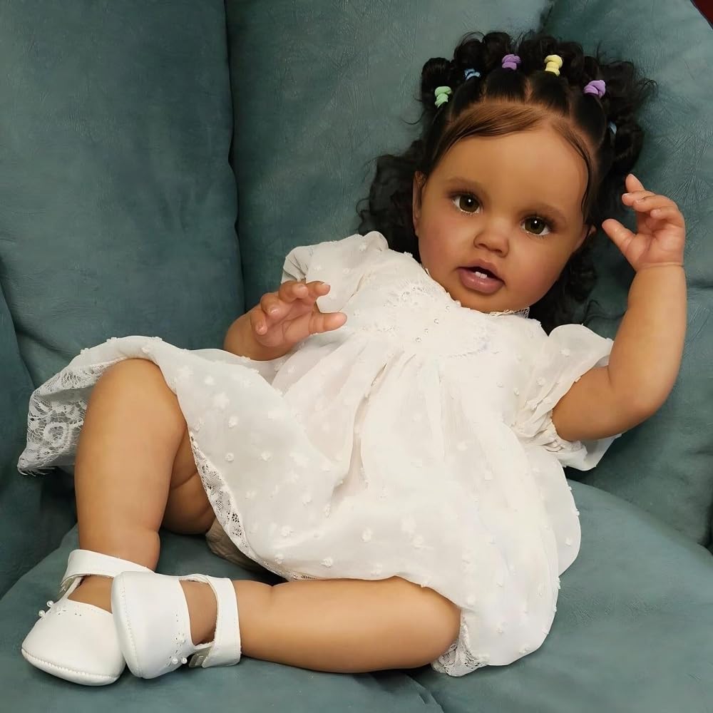 KsiTig Reborn Baby Dolls Black Silicone Girls 24inch Lifelike Babie Toddler