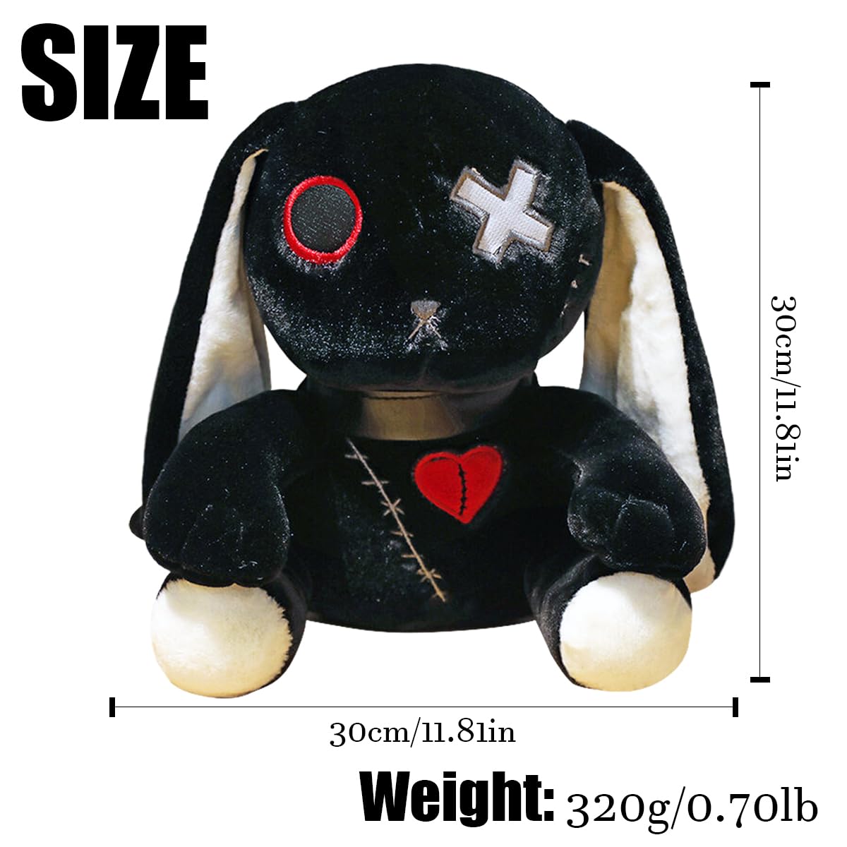 WESOPAN Creepy Goth Bunny Plush, 12 inch Crazy Rabbit Plushie Toys, Long Ears Spooky Bunny Stuffed Animal Doll for Easter Hallow