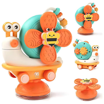 Storio 5-In-1 Baby Suction Spinner Toy, Interactive Learning Set With Rattle And Sensory Play, For 6+ Months Kids - Orange & Cre