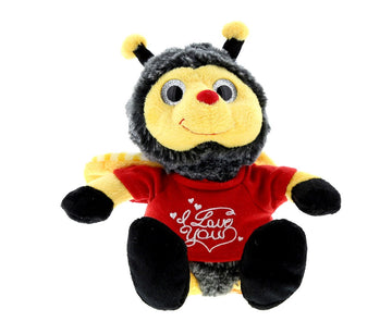 Dollibu I Love You Valentine Plush Sitting Honeybee - Cute Stuffed Animal With Red Shirt And Name Personalization Gift For Valentines Day, Birthday, Anniversary - 6.5 Inches