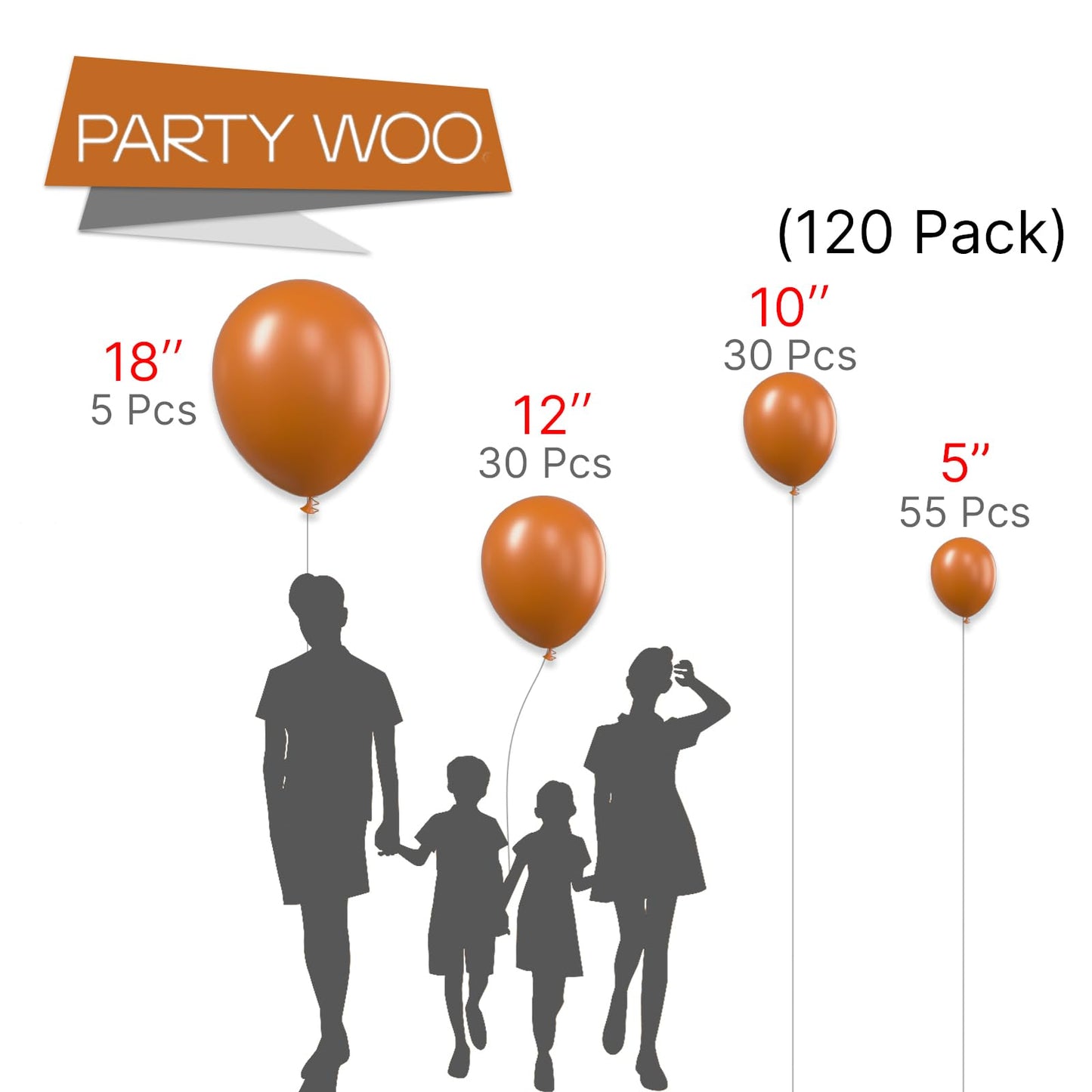 PartyWoo Burnt Orange Balloons Pack of 120 - Terracotta 5-12 Inch Rubber Balloons for Graduation, Halloween, Thanksgiving, and Birthday Decorations