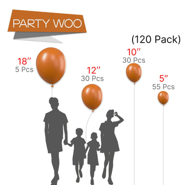 PartyWoo Burnt Orange Balloons Pack of 120 - Terracotta 5-12 Inch Rubber Balloons for Graduation, Halloween, Thanksgiving, and Birthday Decorations