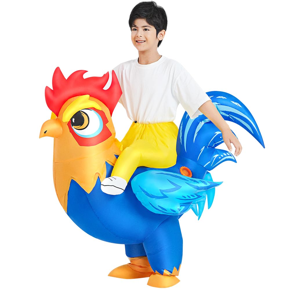 Jurosaica Inflatable Chicken Costume Kids Riding Rooster Ride-On Blow Up Halloween Costume For Boys Girls