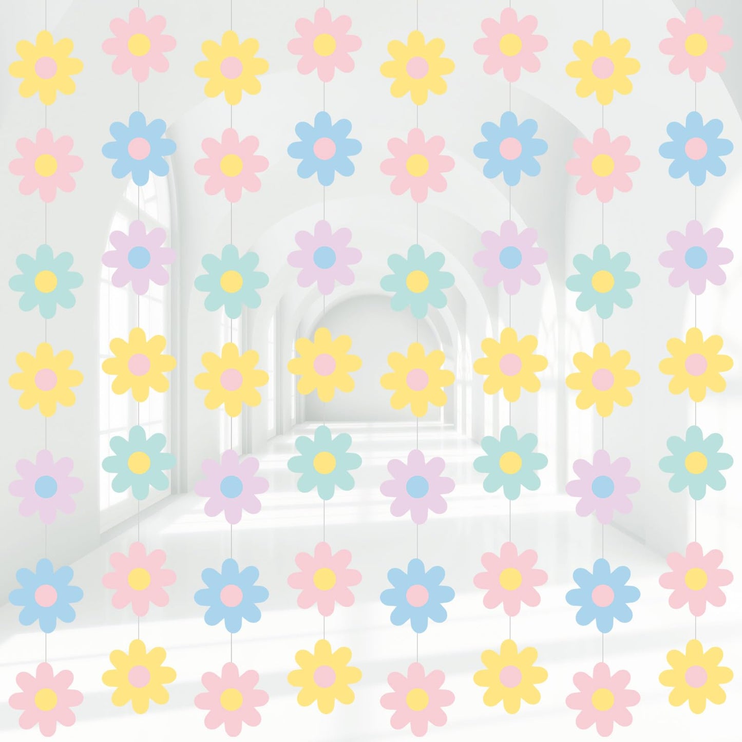 Pasimy 8 Pcs Daisy Boho Party Decorations Groovy Daisy Paper Garlands White Flower Hanging Garland Banner Hippie Flower Cutouts 