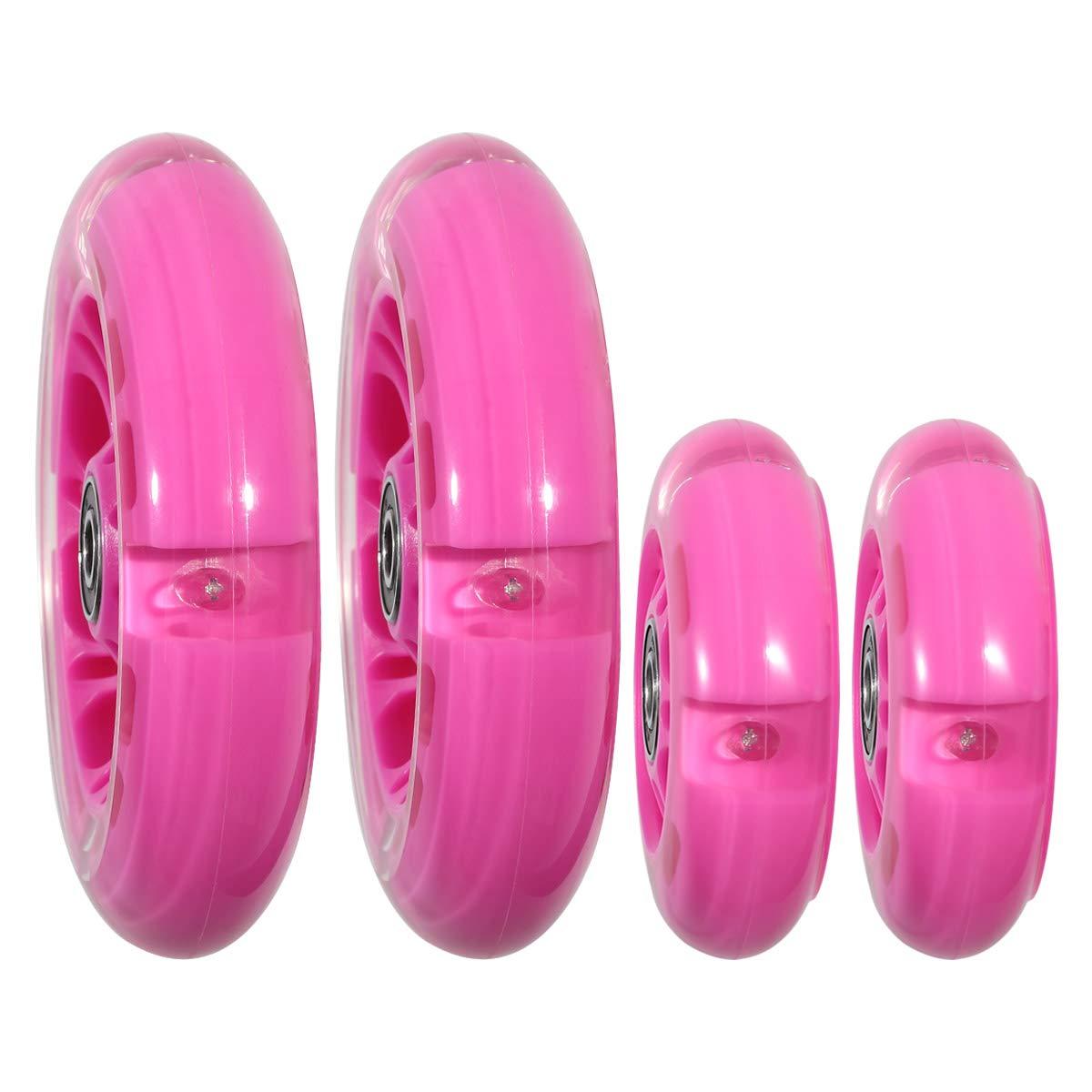 Front 120mm & Rear 80mm Light-Up Flashing 3-Wheeled kid Scooter Replacement Wheels  Complete Wheels Set for 3-Wheeled Kid Push Scooter  Set of 4 (Pink)