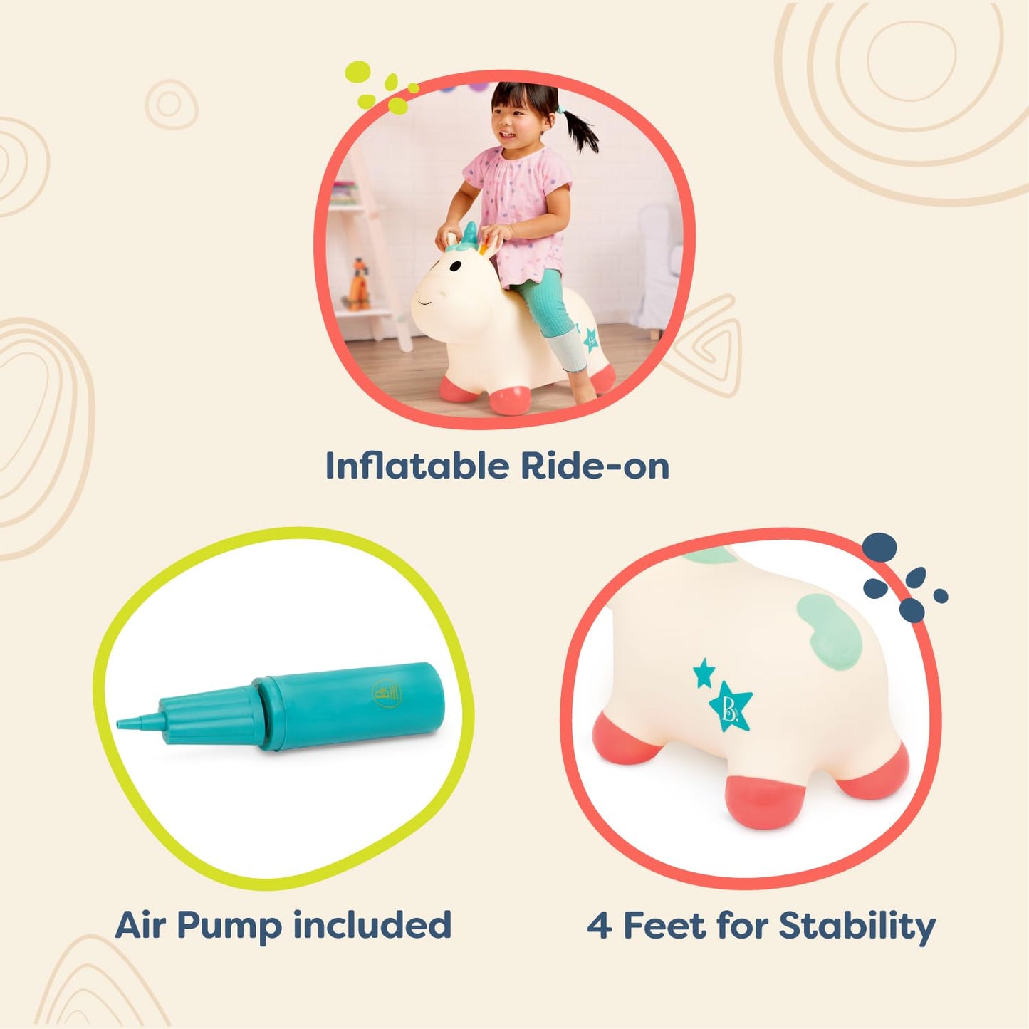 B. - Ride-On Unicorn Bouncer - Bouncy Animal Toy - Inflatable Hopper & Air Pump - Bouncing & Active Play - 18 Months + - Bouncy