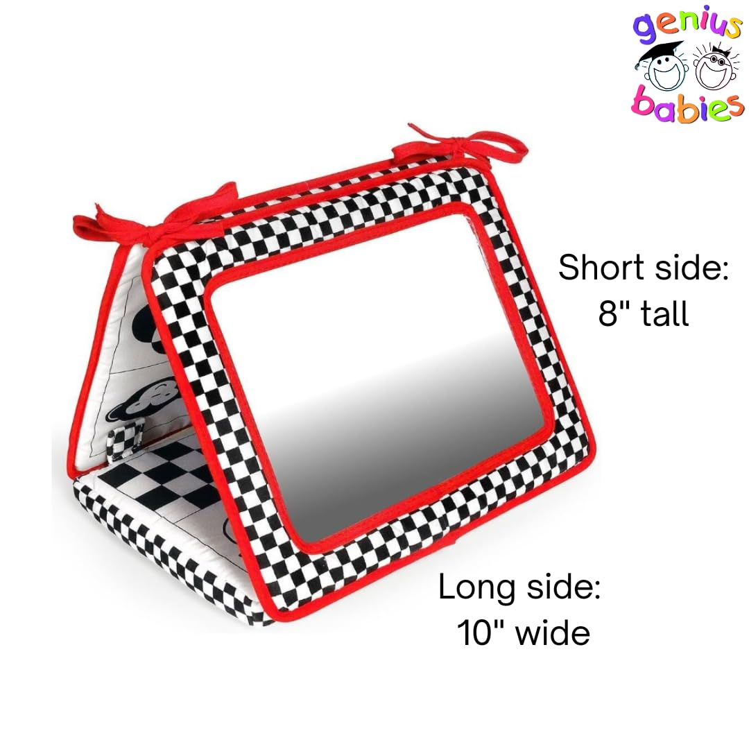 Genius Baby Toys Tummy Time Mirror For Babies 0-6 Months - Double-Sided With High Contrast Images - Baby Floor Mirror Can Be Use