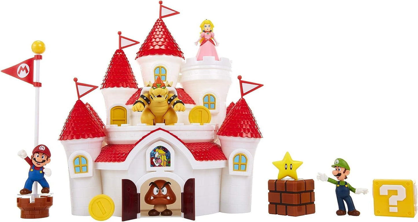 JAKKS Pacific Super Mario Deluxe Mushroom Kingdom Castle Playset with 5 Figures, 2.5" Size, Plastic, Model 70843-1-SOC