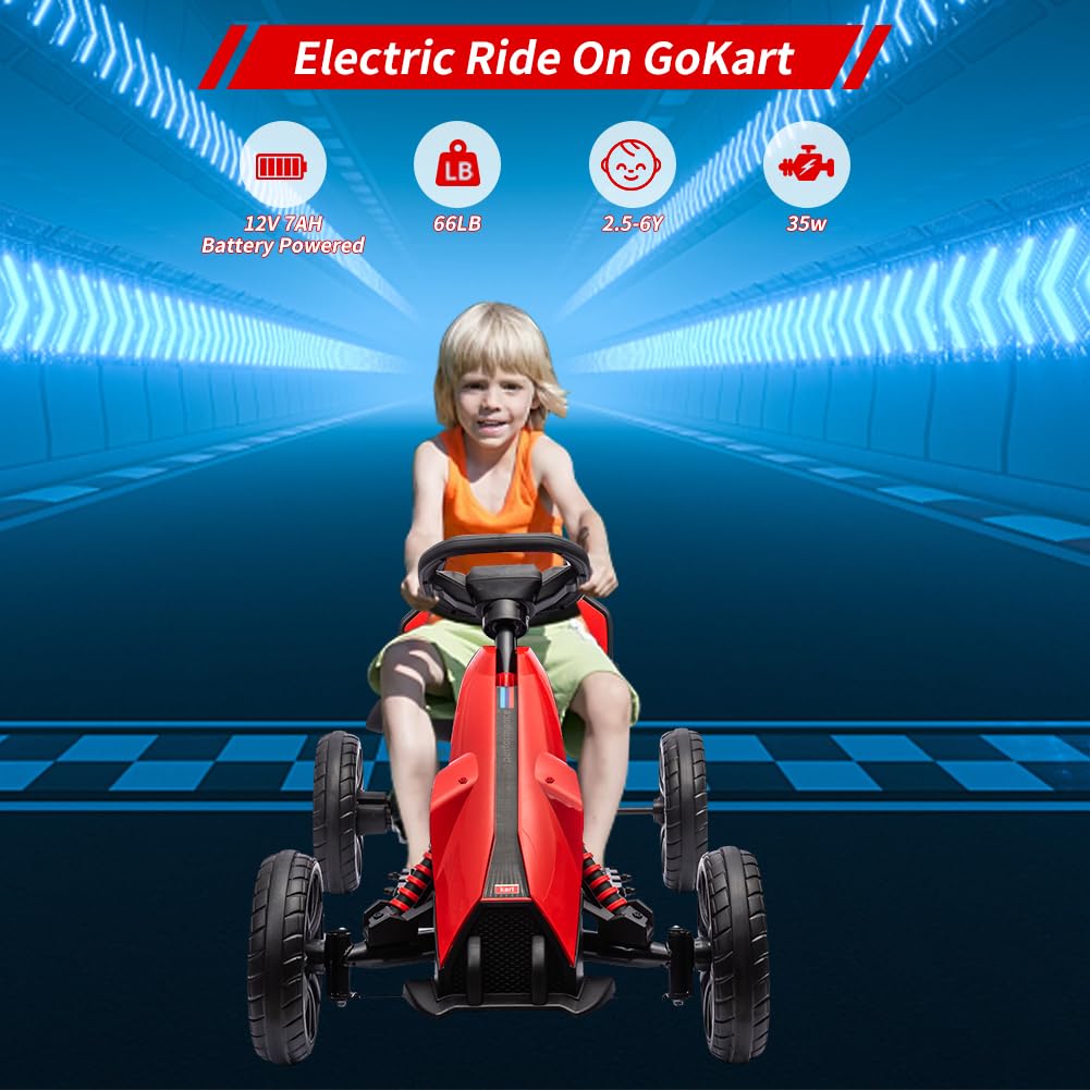 12V Electric Go Kart For Kids,7Ah Battery Powered Car For Toddlers, Adjustable Seat, High/Low Variable Speeds,Eva Wheels, Outdoo