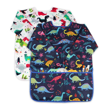 Bahaby Kids Art Smocks 2 Pack Dinosaur Painting Apron For Children Waterproof Artist Smock With Long Sleeve And 3 Pockets For Ag