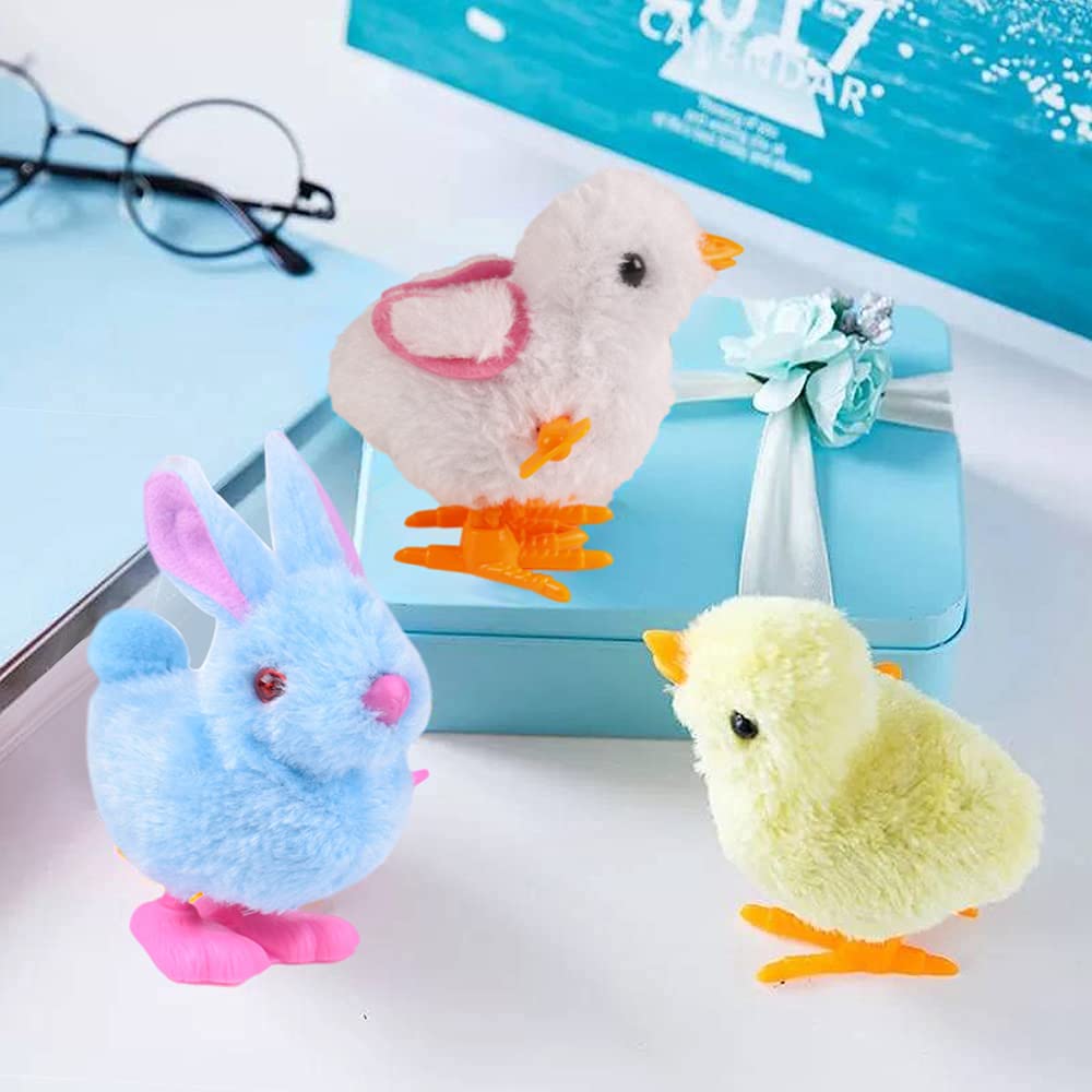 CICITOYWO Bunny and Jumping Chick Wind Up Toys Novelty Chicken Hopping Windup Toy for Kids Toddlers mature-themed Easter Egg Hunt Basket Stocking Stuffers Party Favors Goody Bag Fillers Gifts (Colorful-2)