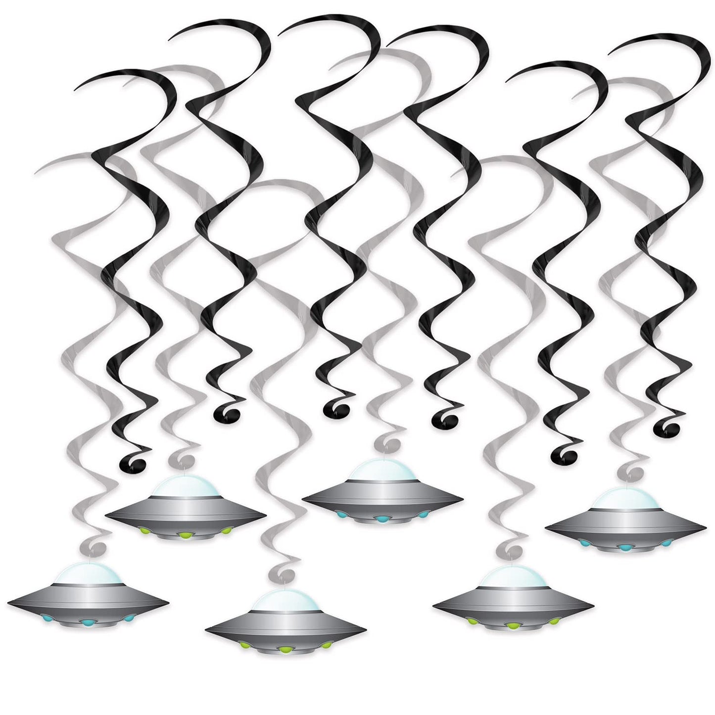 Beistle 24-Piece Flying Saucer Whirls Hanging Spirals, Extraterrestrial Spaceship Design, Space Alien Party Decorations for Birt