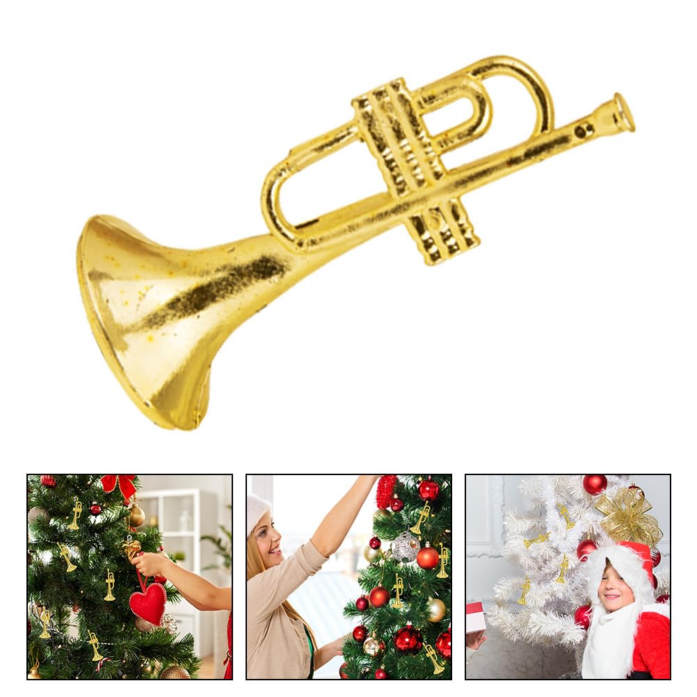 24Pcs Gold Brass Trumpet Ornament Decoration - Golden Plastic Trumpet Diy Scene Decoration Music