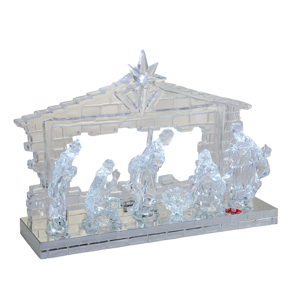 Kurt S. Adler 8.7-Inch Battery-Operated Light-Up Musical Clear Nativity Scene