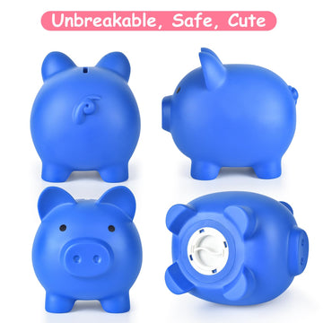 Pjdrllc Piggy Bank, Unbreakable Plastic Money Bank, Coin Bank For Girls And Boys, Medium Size Piggy Banks, Practical Gifts For Birthday, Easter, Christmas (Dark Blue)