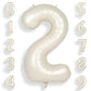 Suwen 40 Inch Cream White Large 2 Number Balloons Big Foil Helium Number Balloons 0-9 Jumbo Happy 2Nd Mylar Birthday Party Decor