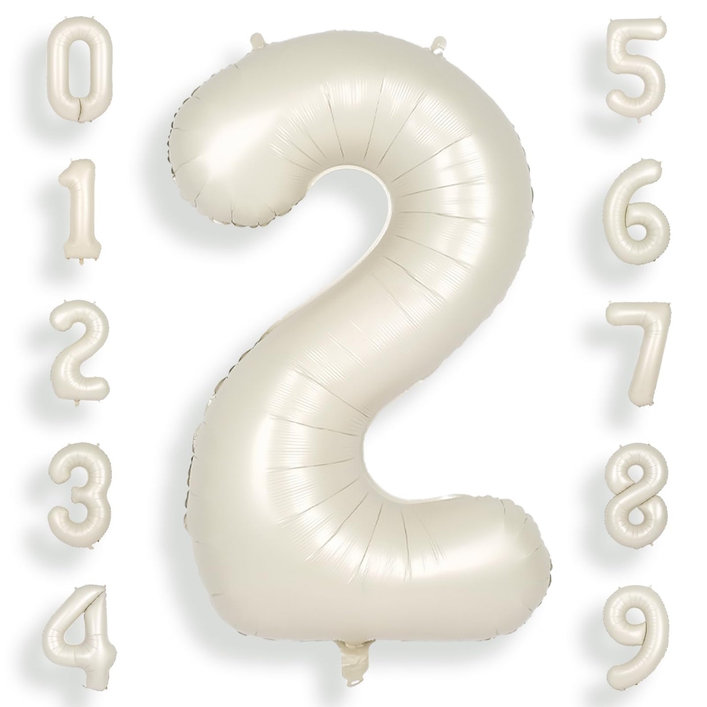 Suwen 40 Inch Cream White Large 2 Number Balloons Big Foil Helium Number Balloons 0-9 Jumbo Happy 2Nd Mylar Birthday Party Decor