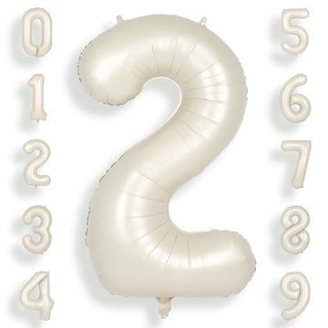Suwen 40 Inch Cream White Large 2 Number Balloons Big Foil Helium Number Balloons 0-9 Jumbo Happy 2Nd Mylar Birthday Party Decor