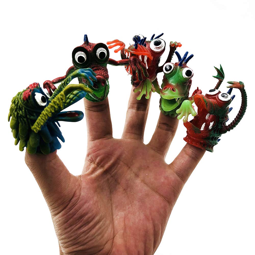 Christoy Monster Finger Puppet 5 Pieces Cartoon Silicone Scary Monster Toys 1.3 Inch Per Finger Puppet For Kids Boys And Grils