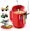 FUBARBAR Brick Coffee Mug - Funny Novelty Cup with Lid & Straw, Building Block Toy Mug, Gift Idea for Men/Women/Kids (Red)