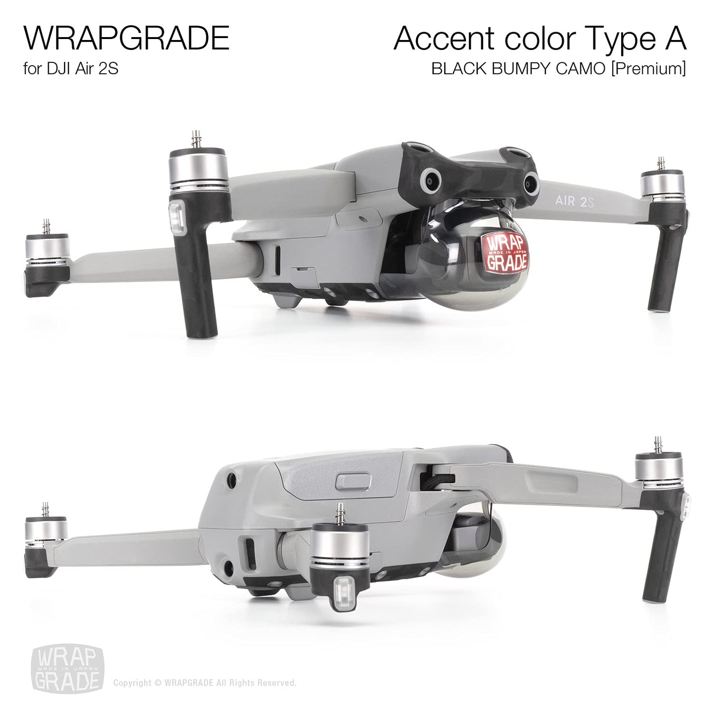 Wrapgrade Skin Compatible With Dji Air 2S | Accent Color A (Black Bumpy Camo)