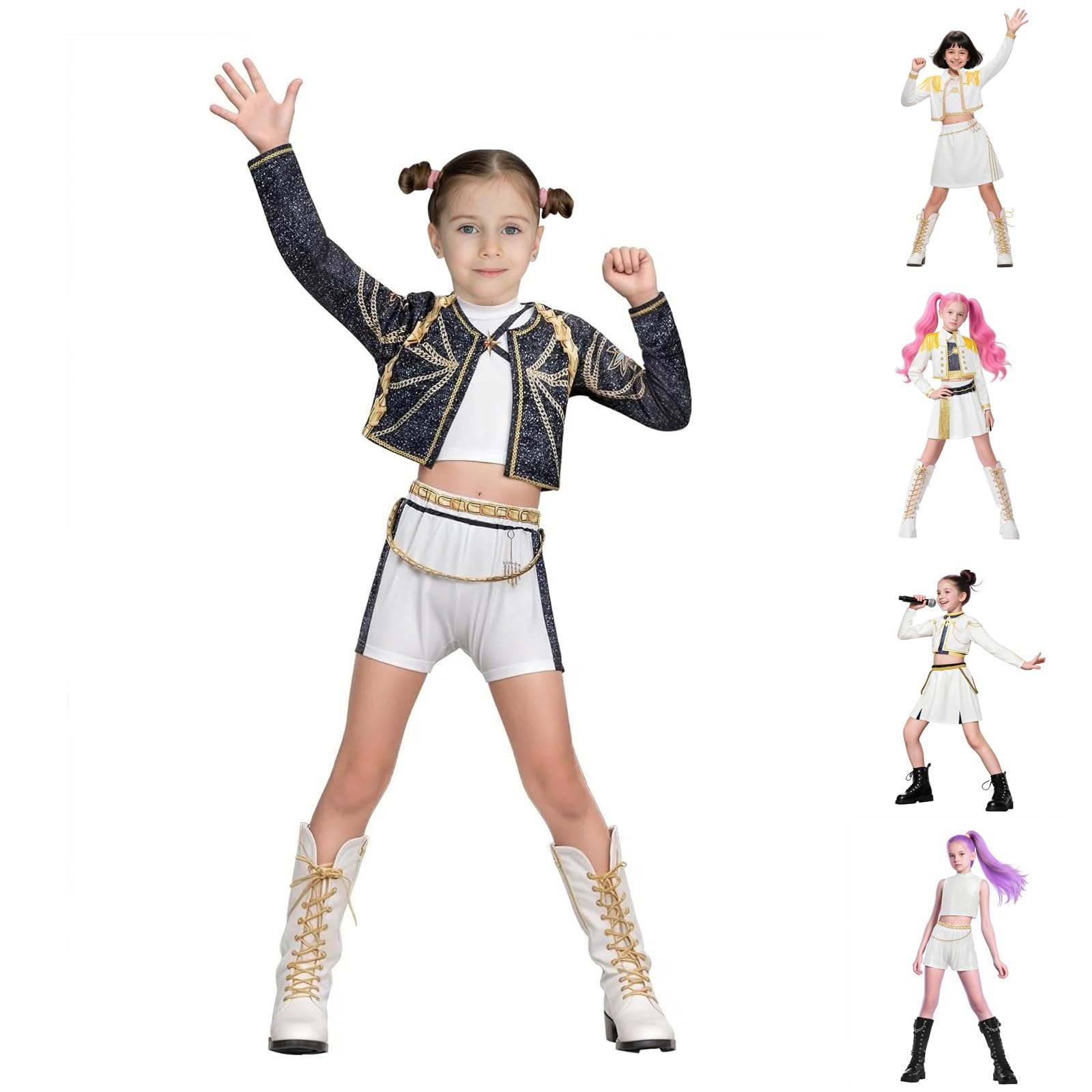 CXFEDHO Demon Costume Cute Hunter Cosplay for Girls - 2025 Pop Singer Party Performance Halloween Outfits Birthday Gift (15#blac