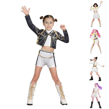 CXFEDHO Demon Costume Cute Hunter Cosplay for Girls - 2025 Pop Singer Party Performance Halloween Outfits Birthday Gift (15#blac