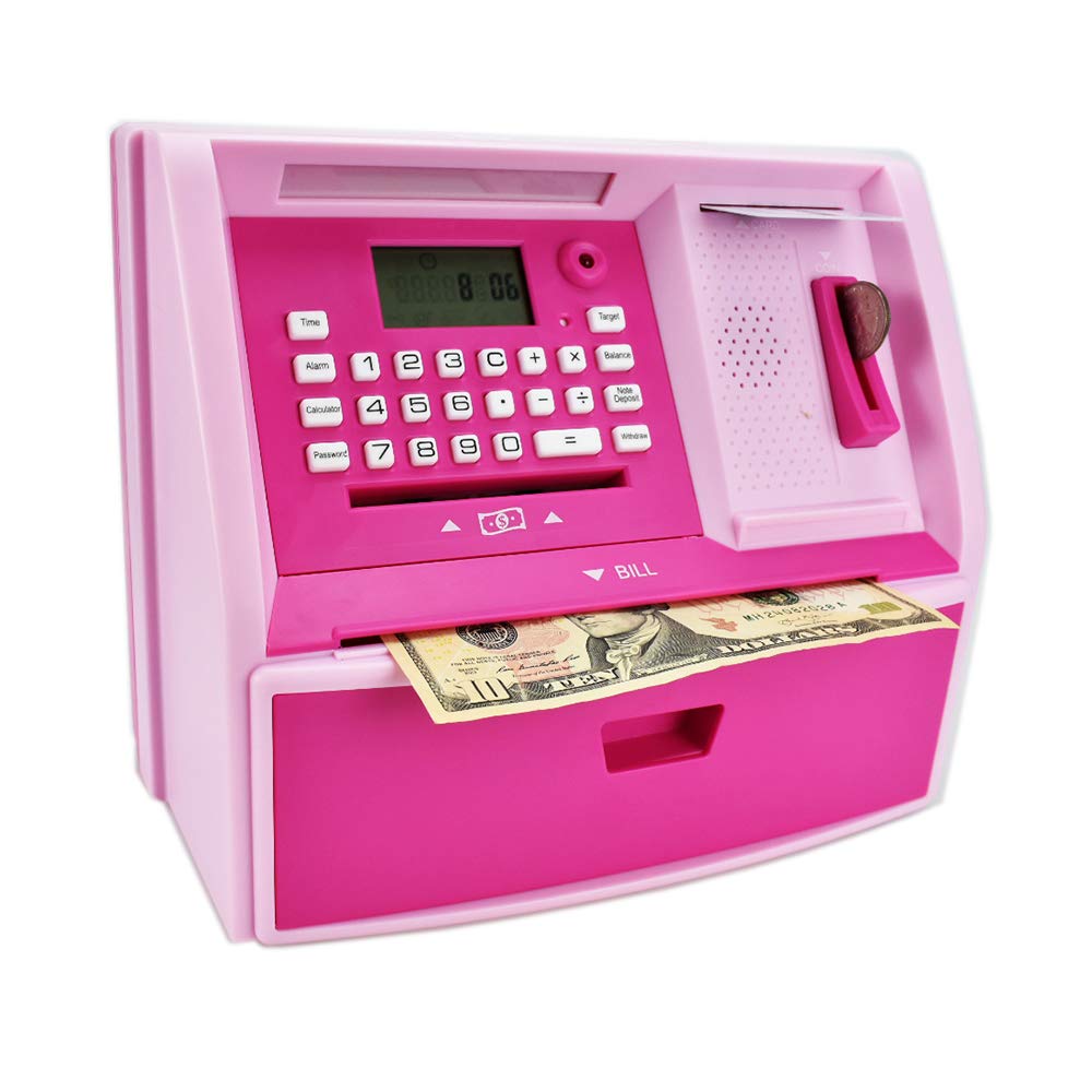 Talking Atm Savings Bank, Digital Piggy Bank, Atm Money Coins Machine For Kids Birthday Gift (Pink/Pink)