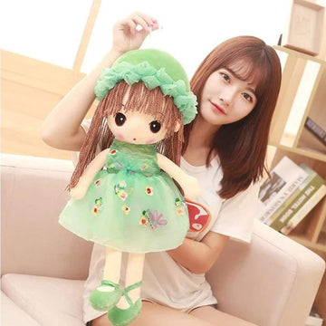 Tvoip Tulle Skirt Princess Plush Toy Phial Dolls Children Girls Doll Cute Little Girl Dolls, 18 Inch (Green)