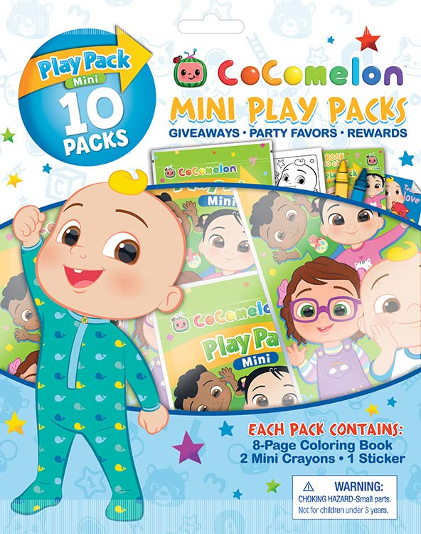 Cocomelon Play Packs | Cocomelon Party Favors | Coco Melon Mini Play Packs | Includes Mini Coloring Book, 2 Mini Crayons And A Sticker | 10-Pack | Officially Licensed