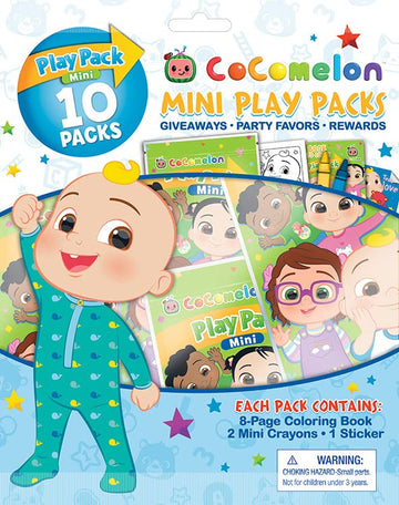 Cocomelon Play Packs | Cocomelon Party Favors | Coco Melon Mini Play Packs | Includes Mini Coloring Book, 2 Mini Crayons And A Sticker | 10-Pack | Officially Licensed