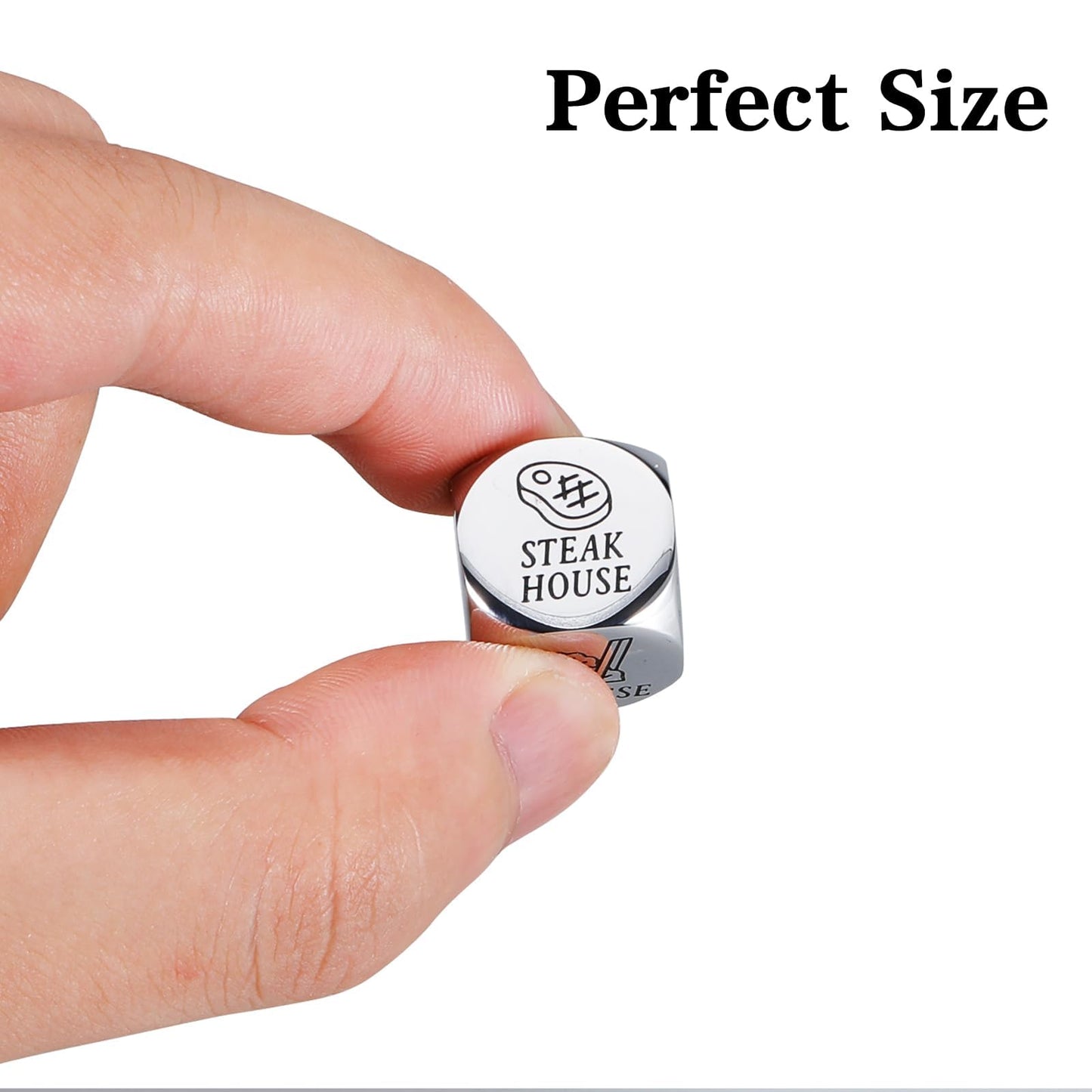 JEWGLO Date Night Dice Set, Stainless Steel, Small, Silver - Fun Valentine's Gift for Couples, Food Decision Dice, Anniversary Ideas