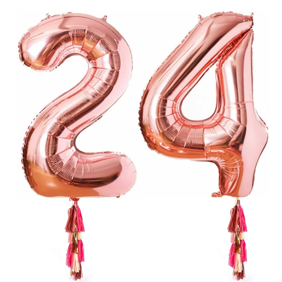 Party Town 16 inches Rose Gold Number helium foil balloons for Birthday/Anniversary party decoration (Number 24)