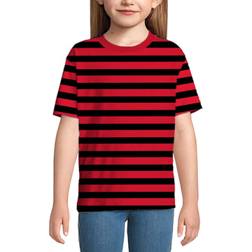 Kids Black Red Striped Shirt Linus Boys Freddy Halloween Costume Summer Short Sleeve Basic Tee Top 13-14 Years