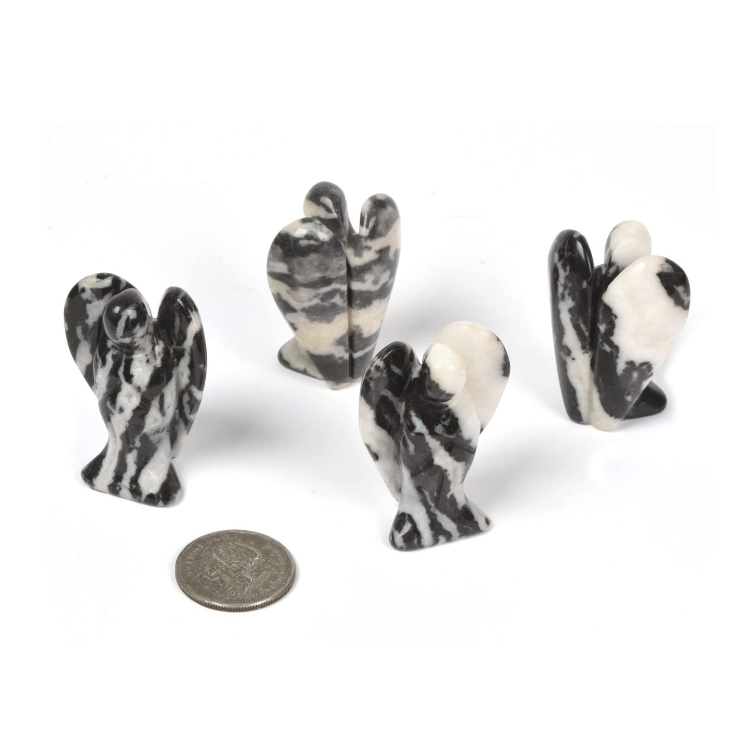 Carved Zebra Jasper Gemstone Peace Angel Pocket Guardian Angelhealing Statue 2 Inch