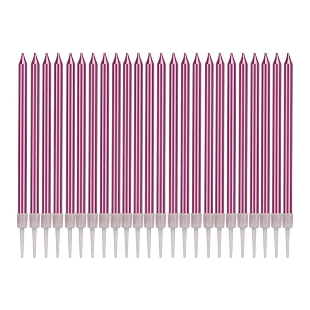 Wanna Party Pencil Thin Rose Pink Candles, Candles For Birthday Decoration, Cake Decoration Supplies For Wedding Birthday Events