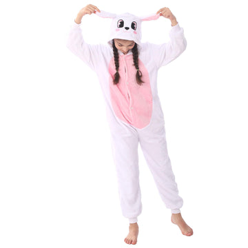 WAFUNNE Animal Onesie Costume for Kids Child Boys Girls Womens Mens Cosplay Halloween Costumes Easter Onesies White Pink Rabbit 