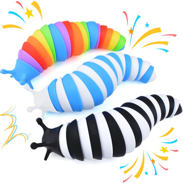 Cevioce Fidget Slug Toy, Sensory Slug Fidget Toy For Kids & Adults, 3Pcs Cute 3D Articulated Stim Toy -Easter Basket Stuffers For Toddler|Exercise Wrist & Stress Relief, Great Gift For Adhd Autism