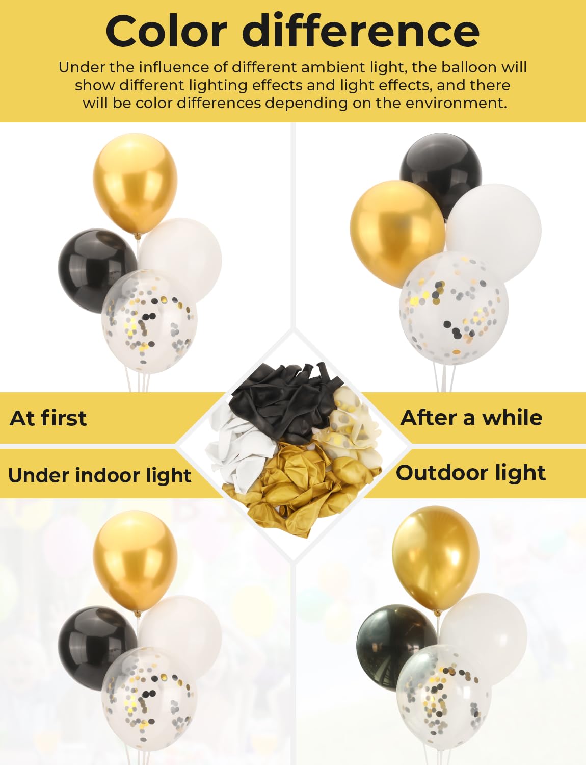 Haolongfa 12 Inch Black And Gold Balloons,60Pcs Black White And Gold Confetti Balloons,Black And Gold Latex Balloons For Graduat