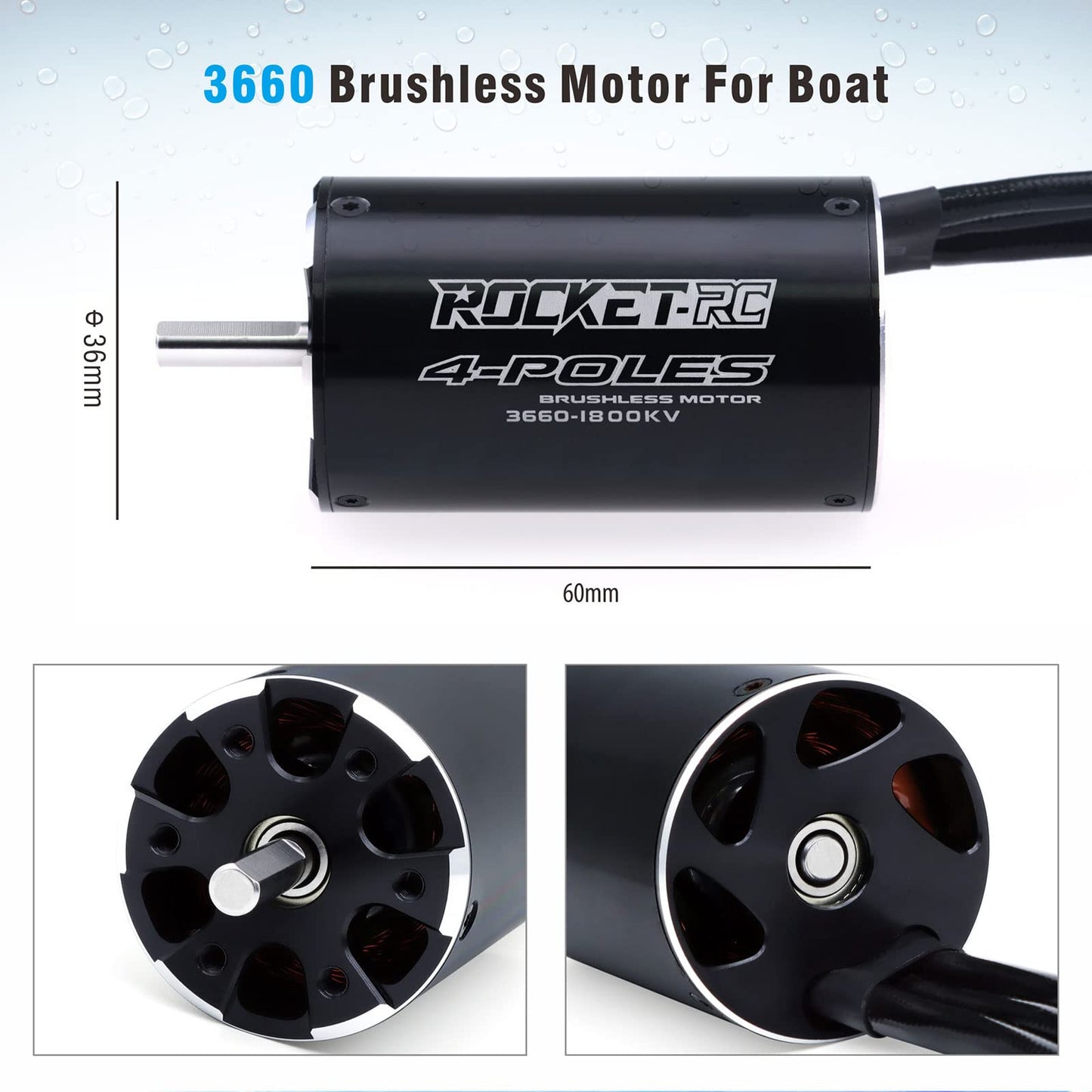 3660 1800KV Brushless RC Boat Motor Surpass Hobby Brushless Motor 4Pole Design Replacement Boat Parts(1800kv)