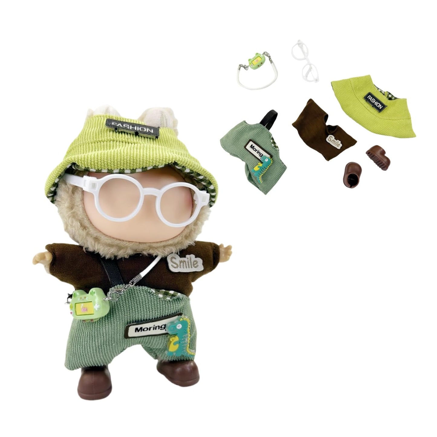 Stylish Adorable 17cm Dolls Clothes  6PCS Doll Outfits Dress-Up with Hat + Top + Pants + Glasses + Shoes + Pendant Accessories (No Dolls)