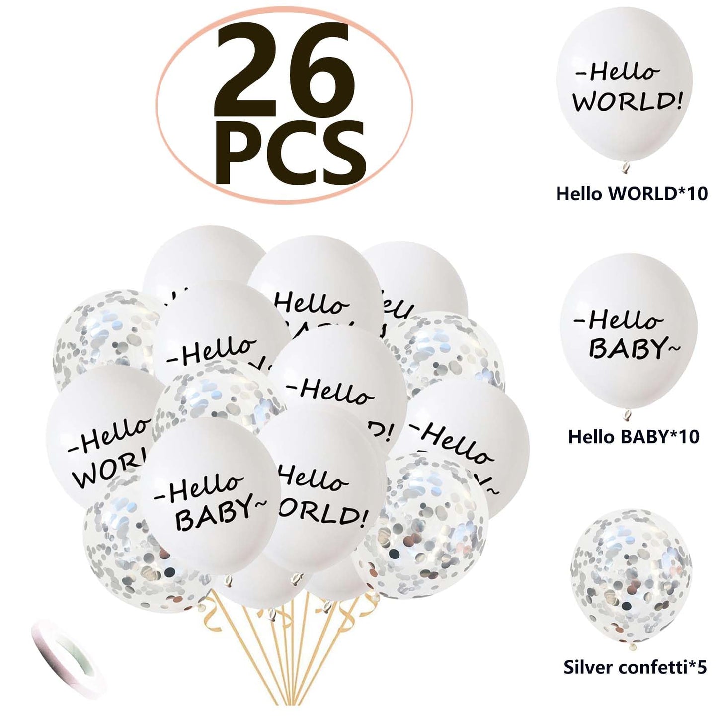 Jumdaqq Baby Shower Party Balloons Hello Baby Hello World Latex Confetti Balloons Ribbons For Newborn Baby Girl Boy Shower Welco