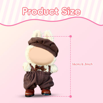 17cm Doll Clothes Labubu Clothes for 6.7inch(17cm) Dolls enhanced Doll Outfit with Hat and Accessories(Clothes Only)(Brown)