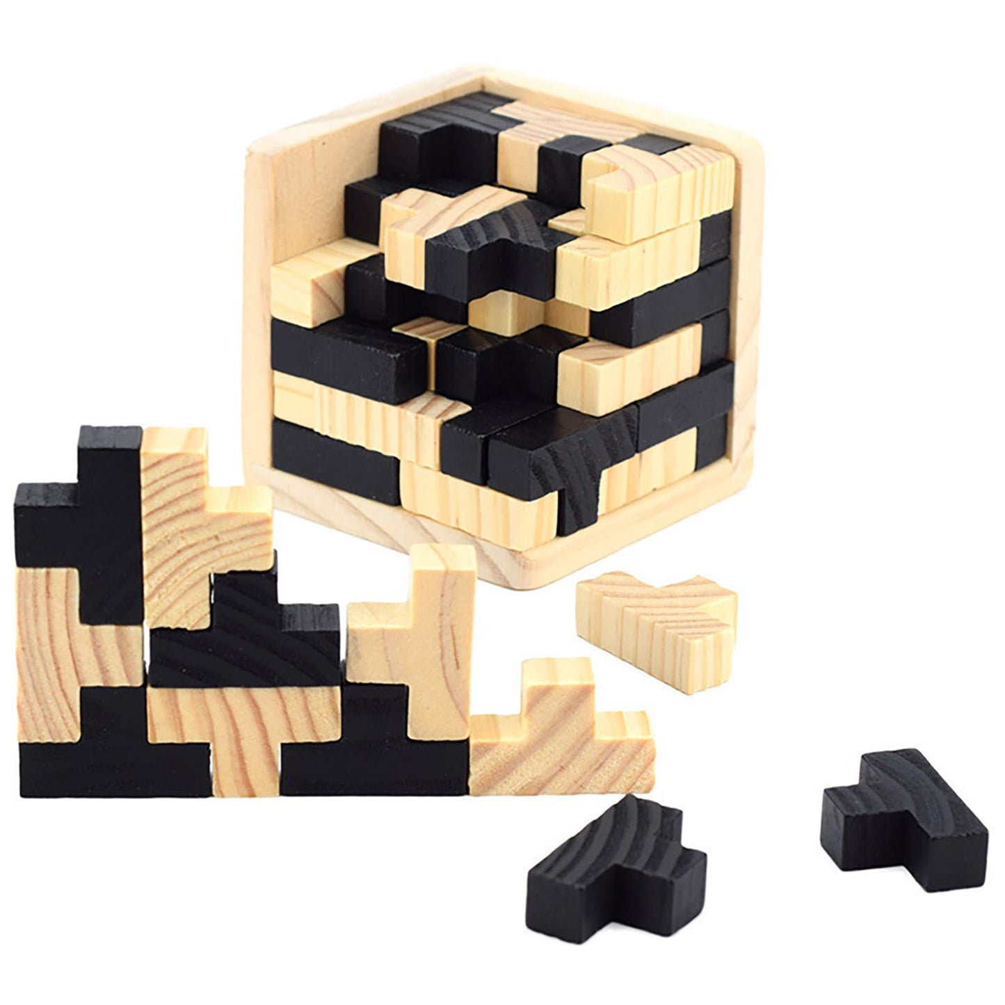 Wooden Brain Teaser Puzzle Cube Easter Basket Stuffers Wooden Puzzles T-Shaped Jigsaw Logic Puzzle Educational Toy For Kids And Adults By Ahyuan (Black And Natural)