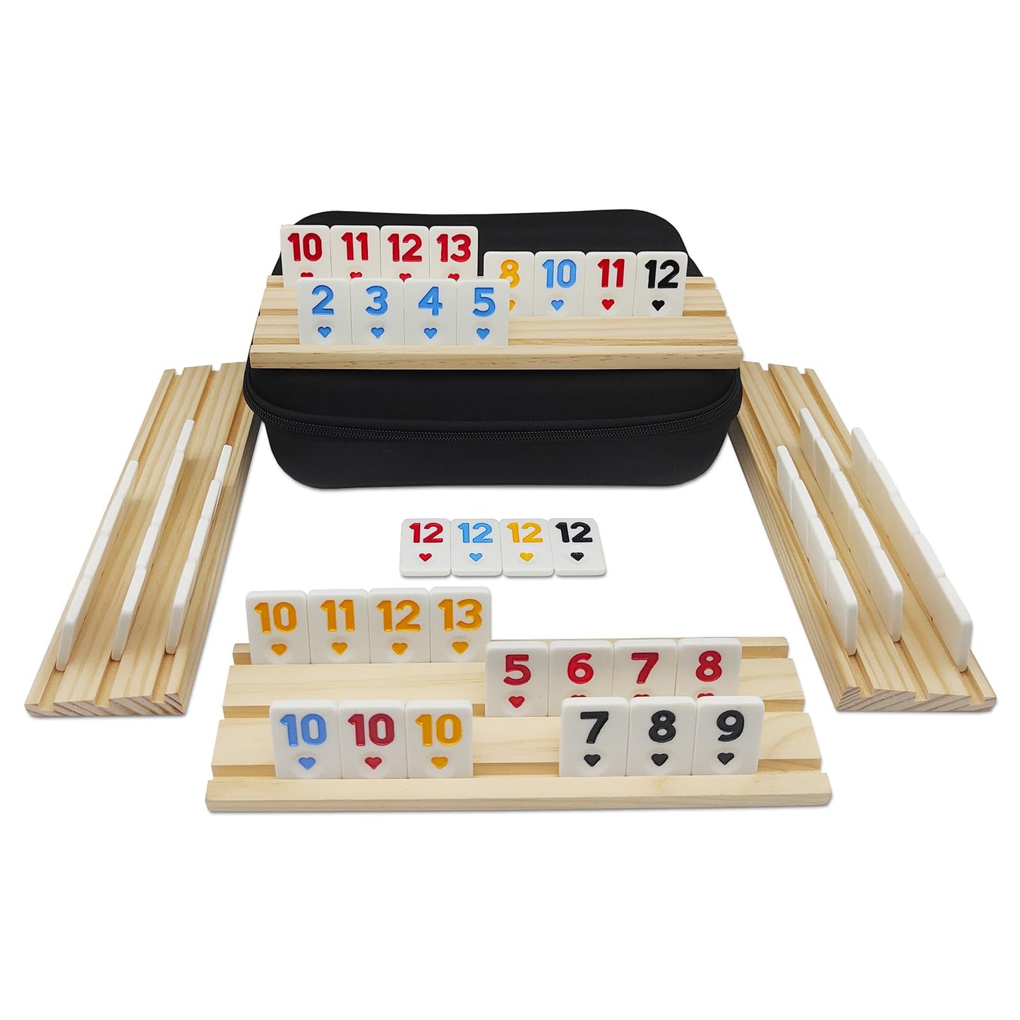 MIDOLITE Rummy Cube Game Set - 106 Wooden Tiles with 4 Racks, Travel Case, Family Game Night, White