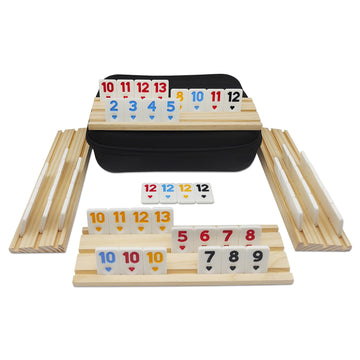 Rummy Cube Game With 4 Wooden Racks, 106 Rummy Tiles Game Set With Travel Case Rummy Cube Travel Set With 4 Tiles Holders For Fa