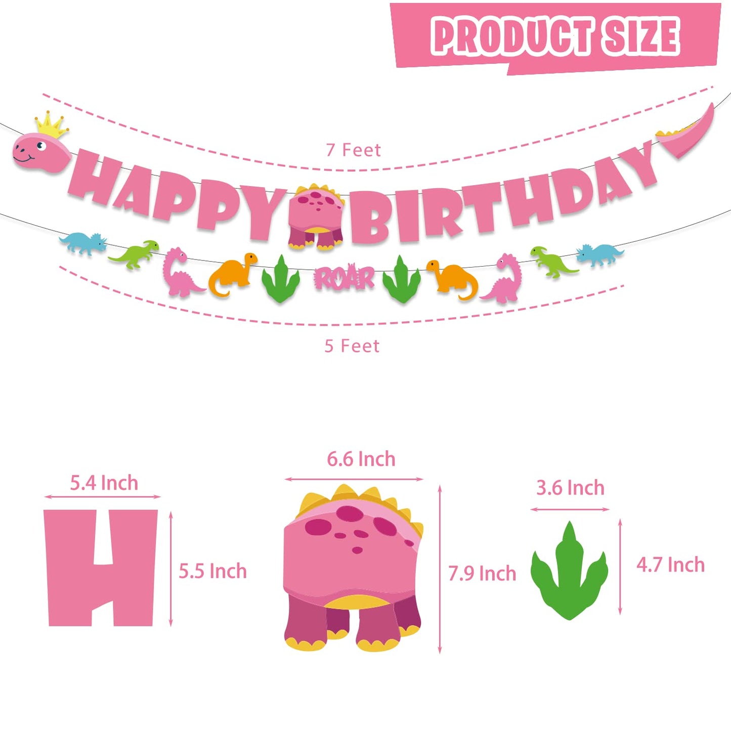 Mpanwen Girl Dinosaur Birthday Party Decorations, Three Rex Pink Dinosaur Dino Party Supplies For Girls Baby - Banner, Cake, And